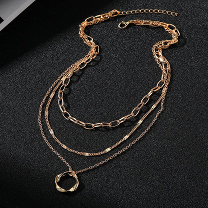 Gold Colour Multi Layered Chains Necklace