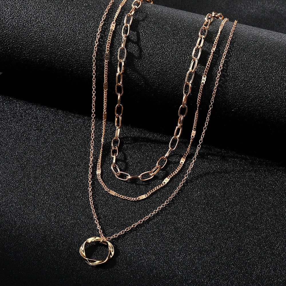 Gold Colour Multi Layered Chains Necklace