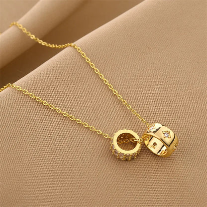 Gold Colour Ring Pendant Necklace