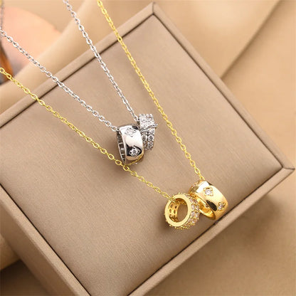 Gold Colour Ring Pendant Necklace