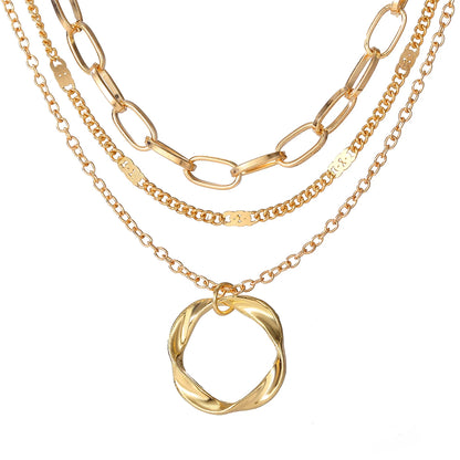 Gold Colour Multi Layered Chains Necklace