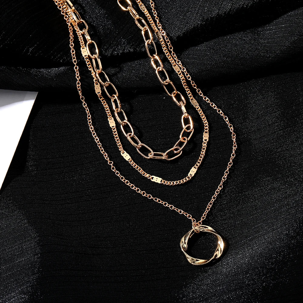 Gold Colour Multi Layered Chains Necklace